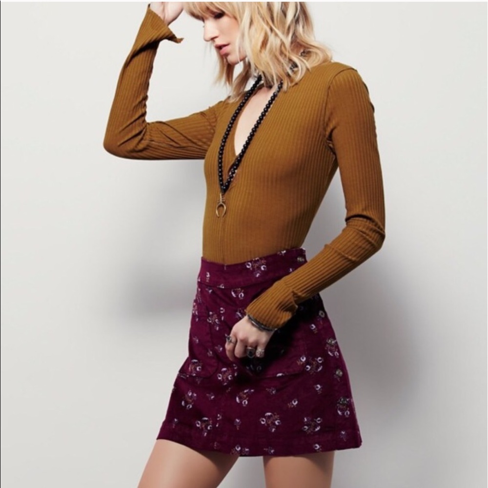 Free people velvet button up mini skirt